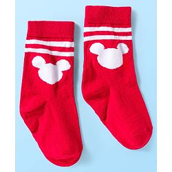 Pine Kids Disney Knit Ankle Length Anti-Bacterial Socks with Mickey Mouse Graphic Pack of 3 - Red & White