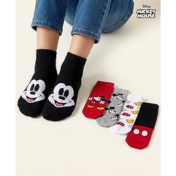 Pine Kids Disney Knit Ankle Length Antibacterial Socks with Mickey Mouse Graphic Pack of 5 - Grey Red & White