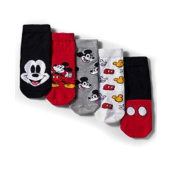 Pine Kids Disney Knit Ankle Length Antibacterial Socks with Mickey Mouse Graphic Pack of 5 - Grey Red & White