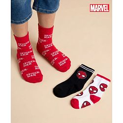 Pine Kids Marvel Knit Ankle Length Antibacterial Socks with Spider-Man Graphic Pack of 3 - Red Black & White