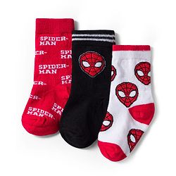 Pine Kids Marvel Knit Ankle Length Antibacterial Socks with Spider-Man Graphic Pack of 3 - Red Black & White