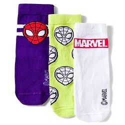 Pine Kids Marvel Knit Ankle Length Anti-Bacterial Socks with Avengers Graphic Pack of 3 - White & Purple