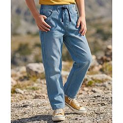 Pine Kids Denim Woven Full Length Solid Color Washed Jeans  - Light Blue