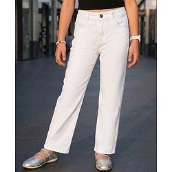 Pine Kids Woven Full Length Washed Denim Jeans - White