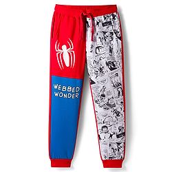 Pine Kids Marvel Terry Knit  Full Length Cut and Sew Track Pant with Spider-Man Graphic - Red & Blue