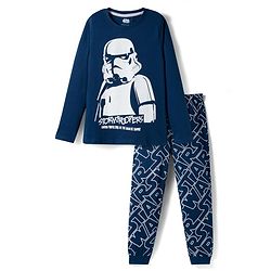 Pine Kids Lucas Single Jersey Knit Full Sleeves Night Suit with Star Wars Graphic - Navy Blue