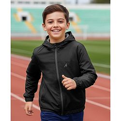 Pine Active Knit Full Sleeve Ultra Comfort Lightweight Windbreaker Athleisure Hooded Jacket - Black
