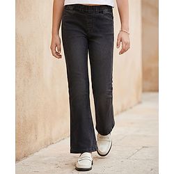 Pine Kids Denim Woven Ankle Length Solid Colour Washed Jeggings - Black