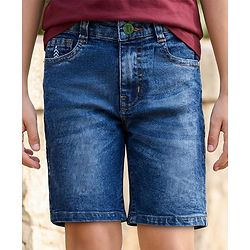 Pine Kids Denim Woven Washed Above Knee Length Shorts - Blue