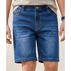 Pine Kids Denim Woven Washed Above Knee Length Shorts - Dark Blue