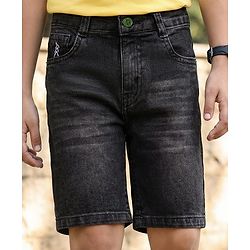 Pine Kids Denim Woven Washed Above Knee Length Shorts - Chacoal Grey