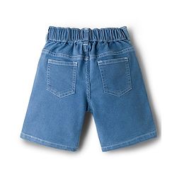 Pine Kids Denim Woven Washed Above Knee Length Shorts with Good Vibes Embroidery- Blue