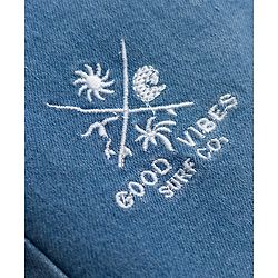 Pine Kids Denim Woven Washed Above Knee Length Shorts with Good Vibes Embroidery- Blue