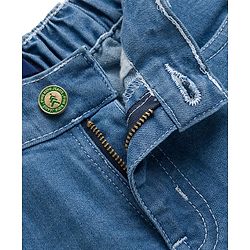Pine Kids Denim Woven Washed Above Knee Length Shorts with Good Vibes Embroidery- Blue