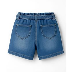 Pine Kids Woven Above Knee Length Shorts with Fabric Belt & Bow Detailing - Navy Blue