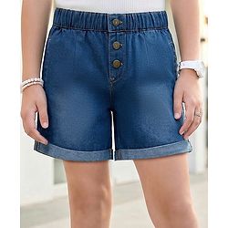 Pine Kids Cotton Elastane  Woven Above Knee Length Solid Shorts - Navy Blue