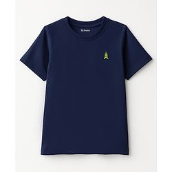 Pine Kids Cotton Knit Half Sleeves T-Shirt With Brand Logo Print - Navy Blue