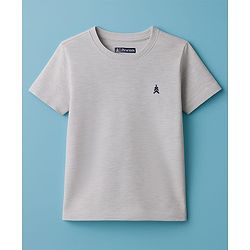 Pine Kids Cotton Knit Half Sleeves T-Shirt With Brand Logo Print - Navy Blue