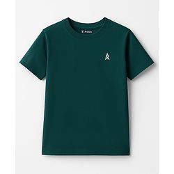 Pine Kids Cotton Knit Half Sleeves T-Shirt With Brand Logo Print - Navy Blue