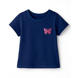 Pine Kids Cotton Knit Half Sleeves T-Shirt Butterfly Print - Navy Blue
