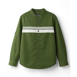 Pine Kids Cotton Woven Full Sleeves Solid Shirt with Stripes - Olive Green