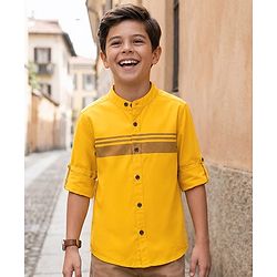 Pine Kids Cotton Woven Full Sleeves Solid Shirt with Stripes - Olive Green