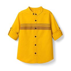 Pine Kids Cotton Woven Full Sleeves Solid Shirt with Stripes - Olive Green