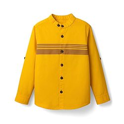 Pine Kids Cotton Woven Full Sleeves Solid Shirt with Stripes - Olive Green