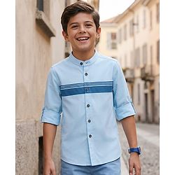 Pine Kids Cotton Woven Full Sleeves Solid Shirt with Stripes - Olive Green