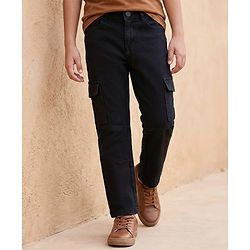 Pine Kids Denim Woven Full Length Washed Jeans - Black