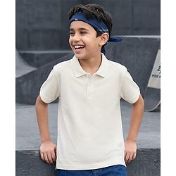 Pine Kids Cotton Knit Half Sleeves Solid Colour Polo T-Shirt - White