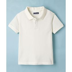 Pine Kids Cotton Knit Half Sleeves Solid Colour Polo T-Shirt - White