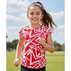 Pine Active Knit Half Sleeves T-Shirt with Abstract Print - Red & White
