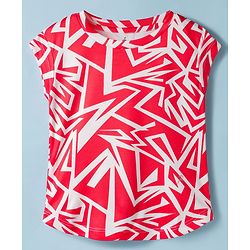 Pine Active Knit Half Sleeves T-Shirt with Abstract Print - Red & White