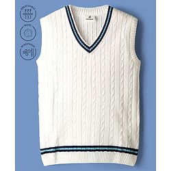 Pine Active Knit Sleeveless Woolen Sportswear Sweater With Cable Knit Design - White