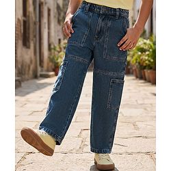 Pine Kids Denim Woven Full Length Washed Jeans - Blue