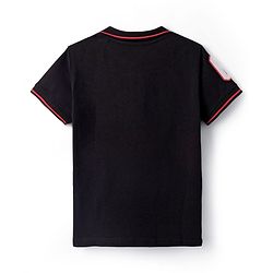 Pine Kids Cotton Knit Half Sleeves Polo T-Shirt with Number Embroidery - Black