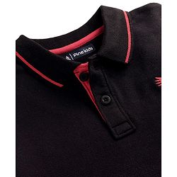 Pine Kids Cotton Knit Half Sleeves Polo T-Shirt with Number Embroidery - Black