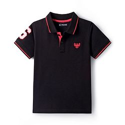 Pine Kids Cotton Knit Half Sleeves Polo T-Shirt with Number Embroidery - Black