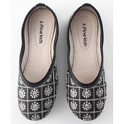 Pine Kids Slip On Mojaris  with Embroidery - Black & Gold
