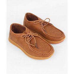 Pine Kids Formal Shoes With Lace Textured Design - Tan