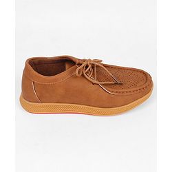 Pine Kids Formal Shoes With Lace Textured Design - Tan