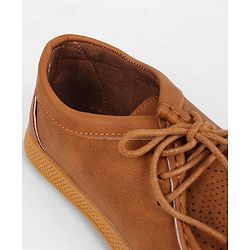 Pine Kids Formal Shoes With Lace Textured Design - Tan