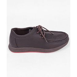 Pine Kids Formal Shoes With Lace Textured Design - Tan