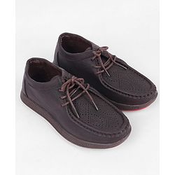 Pine Kids Formal Shoes With Lace Textured Design - Tan