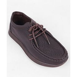 Pine Kids Formal Shoes With Lace Textured Design - Tan