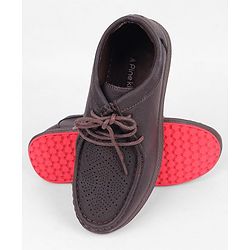 Pine Kids Formal Shoes With Lace Textured Design - Tan