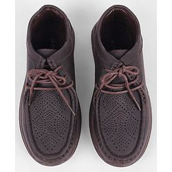 Pine Kids Formal Shoes With Lace Textured Design - Tan