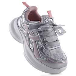 Pine Kids Lace Up Sneaker Shoes With Floral Embroidery - Pink