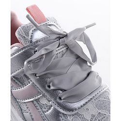 Pine Kids Lace Up Sneaker Shoes With Floral Embroidery - Pink